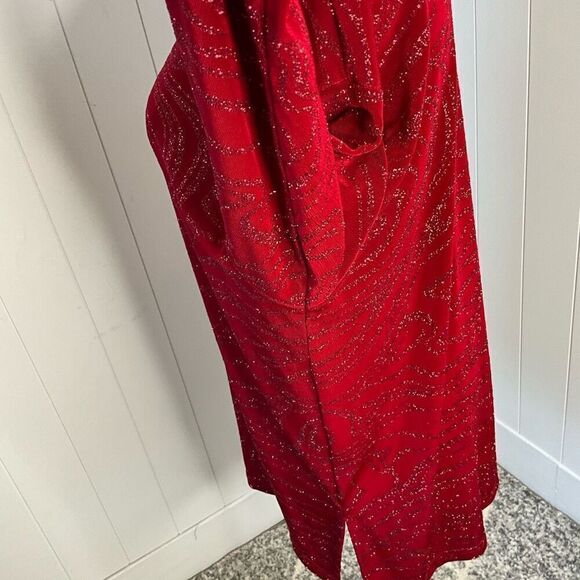 A Touch of Class Clothing Womens S/M Tunic Top Red Sparkle V Neck Slinky Stretch - Picture 9 of 12